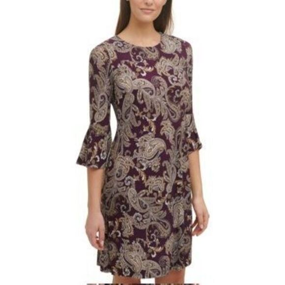 Tommy Hilfiger Womens Printed Bell Sleeve Mini Dress SIZE 8 - Picture 1 of 4